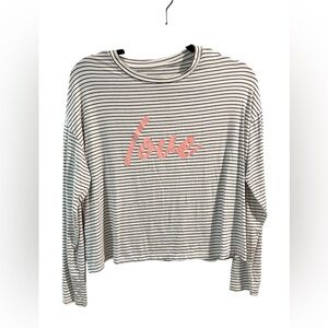 Rachel Rachel Roy Striped Love Graphic Long Sleeve Top XS Black White Pink